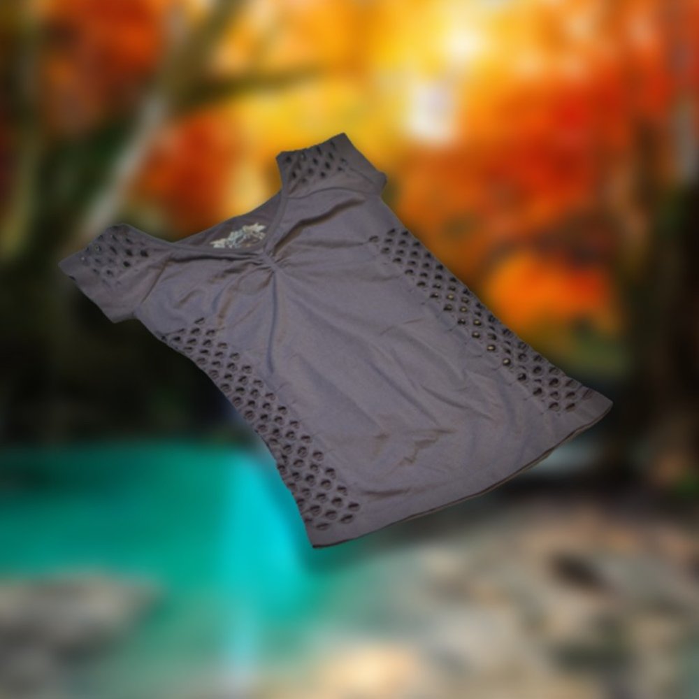 POOF! Grey Short Sleeve Shirt Tight Fitting Curvy